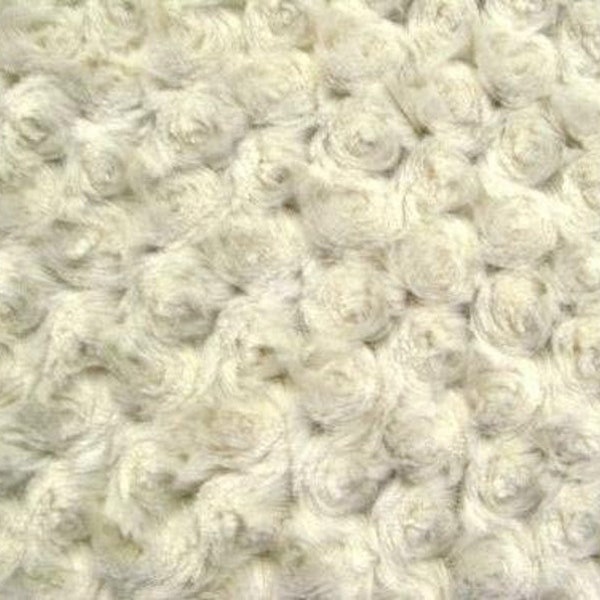 Minky Swirl Rose Blossom Ball Rosebud Plush Fur Fabric Polyester Sold By The Yard. Ivory