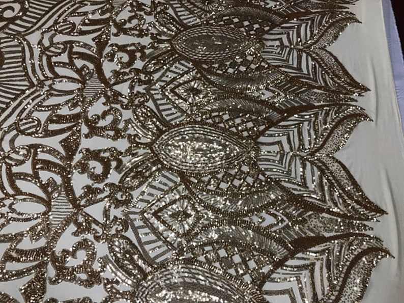 FREE SHIPPING!!! Exotic Diva Fashion Embroider Sequins Fabric By The Yard Elastic Used For Gold Dress-Bridal-Decorations
