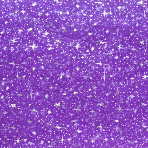 Foil Star Organza - Silver On Purple - 60 Sheer Silver Star Organza F