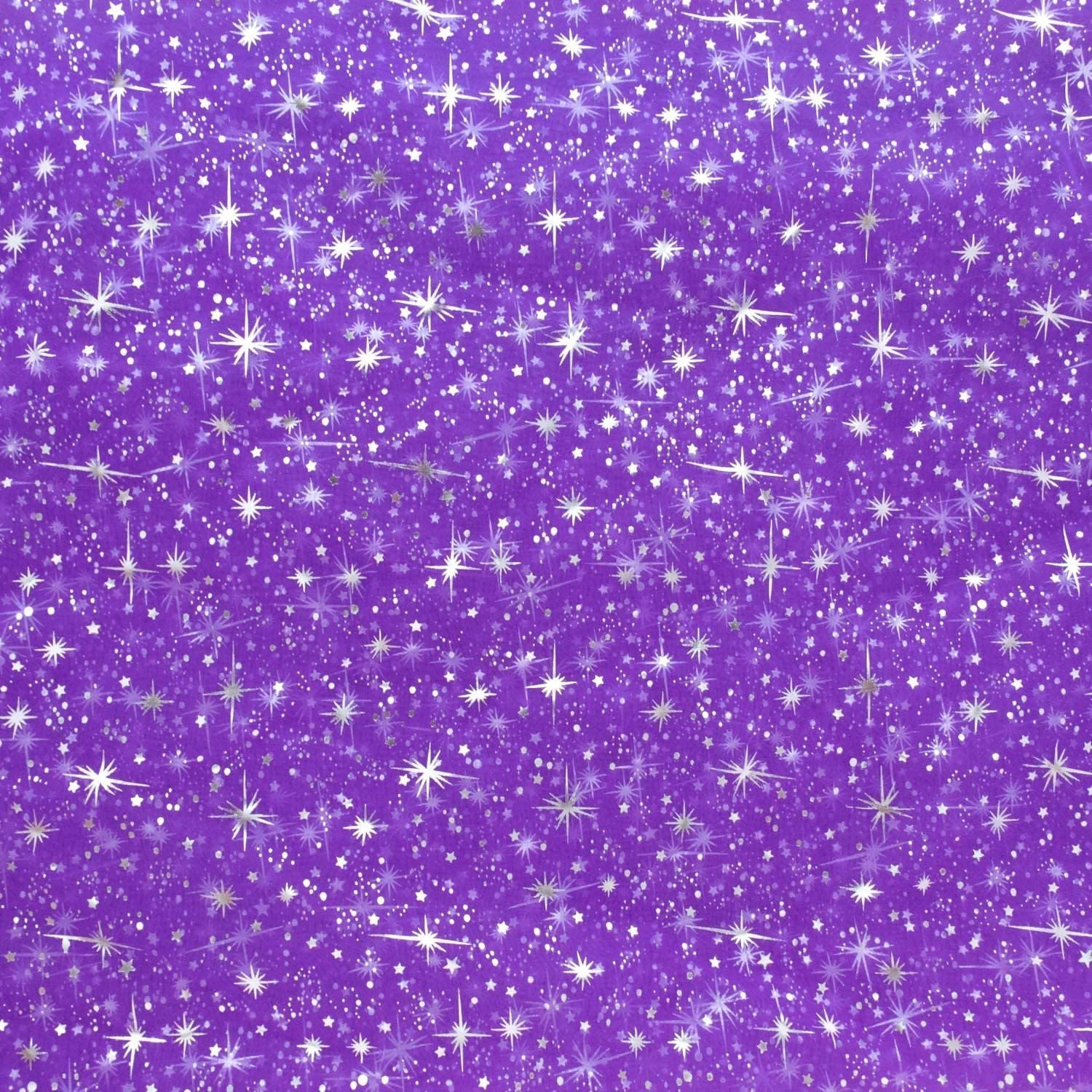 Foil Star Organza - Silver On Purple - 60 Sheer Silver Star Organza F