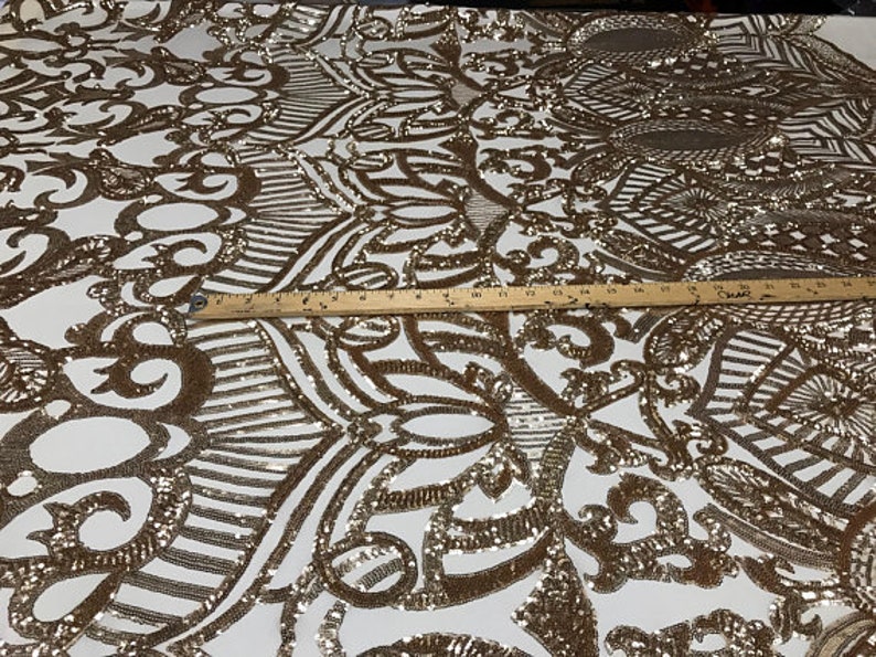 FREE SHIPPING!!! Exotic Diva Fashion Embroider Sequins Fabric By The Yard Elastic Used For Gold Dress-Bridal-Decorations