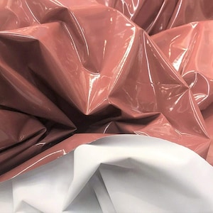 54&quot; Wide Faux Leather Vinyl 4 Way Stretch Spandex Dance Wear Fabric by The Yard (Dusty Rose, Glossy Vinyl)