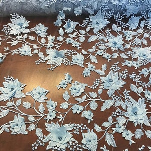 3D Embroidery Floral Stars Lace on Mesh Fabric With Pearls by the Yard ...