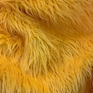 Mongolian Long Pile Fur Fabric - Soft and Smooth for Crafts, Bed Spreads, Throw Blankets Yellow