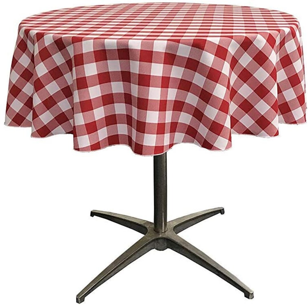 White & Red Polyester Checkered Gingham Plaid Round Tablecloth for ...