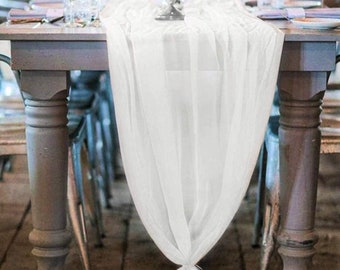 Chiffon Table Runner Extra Long, Wedding Runners, Holiday Table Runners, Long Table Runners, (White,