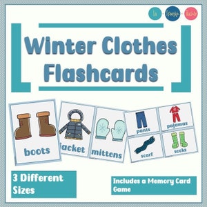Flashcard per abiti invernali, gioco di carte di memoria per bambini, stampabili invernali, carte di vocabolario, carte di parole, risorse educative, scuola materna