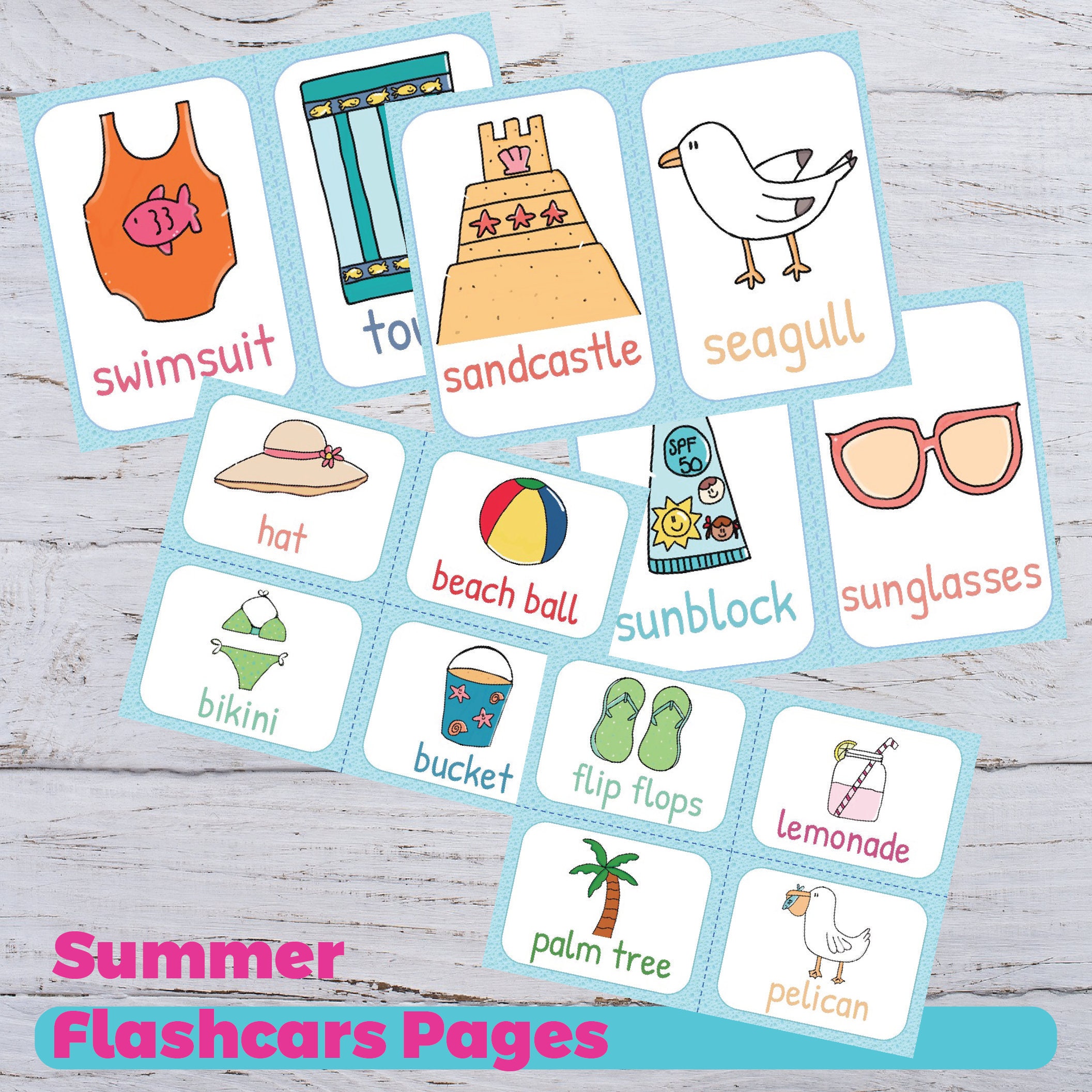Summer Flashcards Beach Flashcards Printable Flashcards Etsy