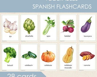 Cartões de Aprendizagem sobre Legumes em Espanhol, Cartões Imprimíveis (PDF)