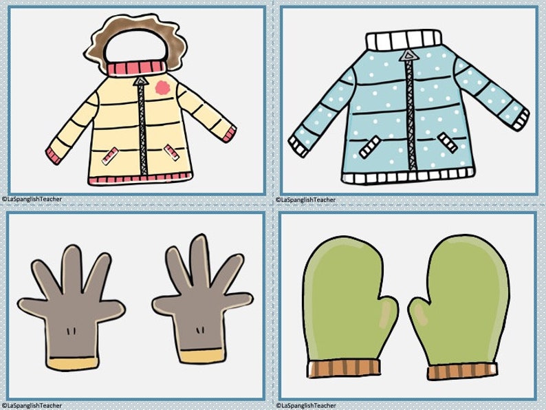 Winter Clothes Flashcards, Memory Card Game for Kids, Winter Printables