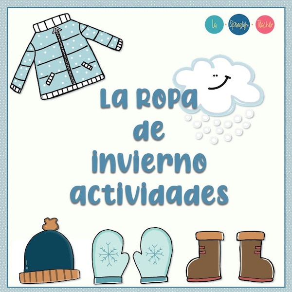 Spanish Winter Clothes Printable Activity Pack, Preschool Spanish Printables, Tracing Sheets, Winter Worksheets, Spanish Vocabulary Cards