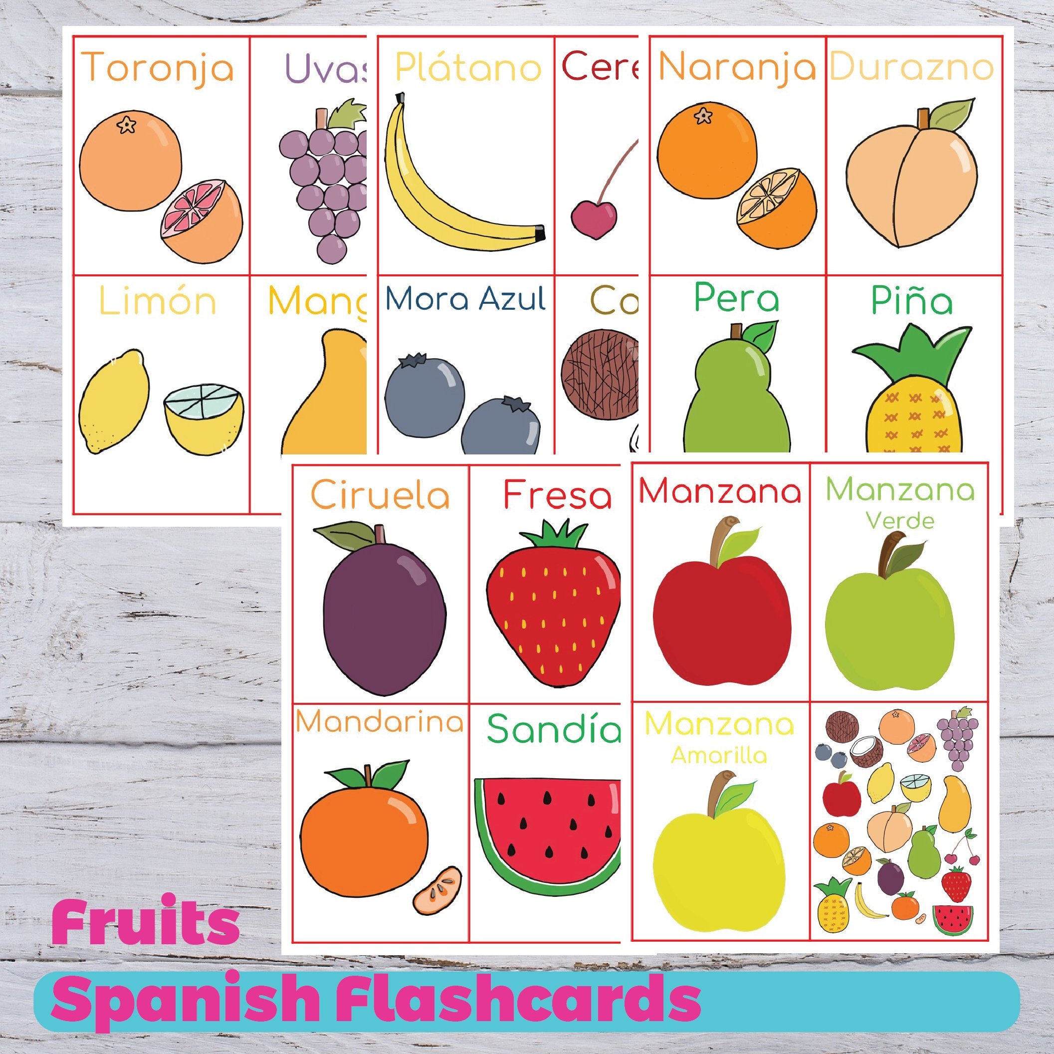 Spanish Fruit Flashcards Spanish Preschool Etsy