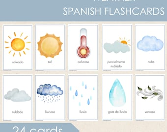 Spanish Weather Flashcards, Early Learning (Printable)