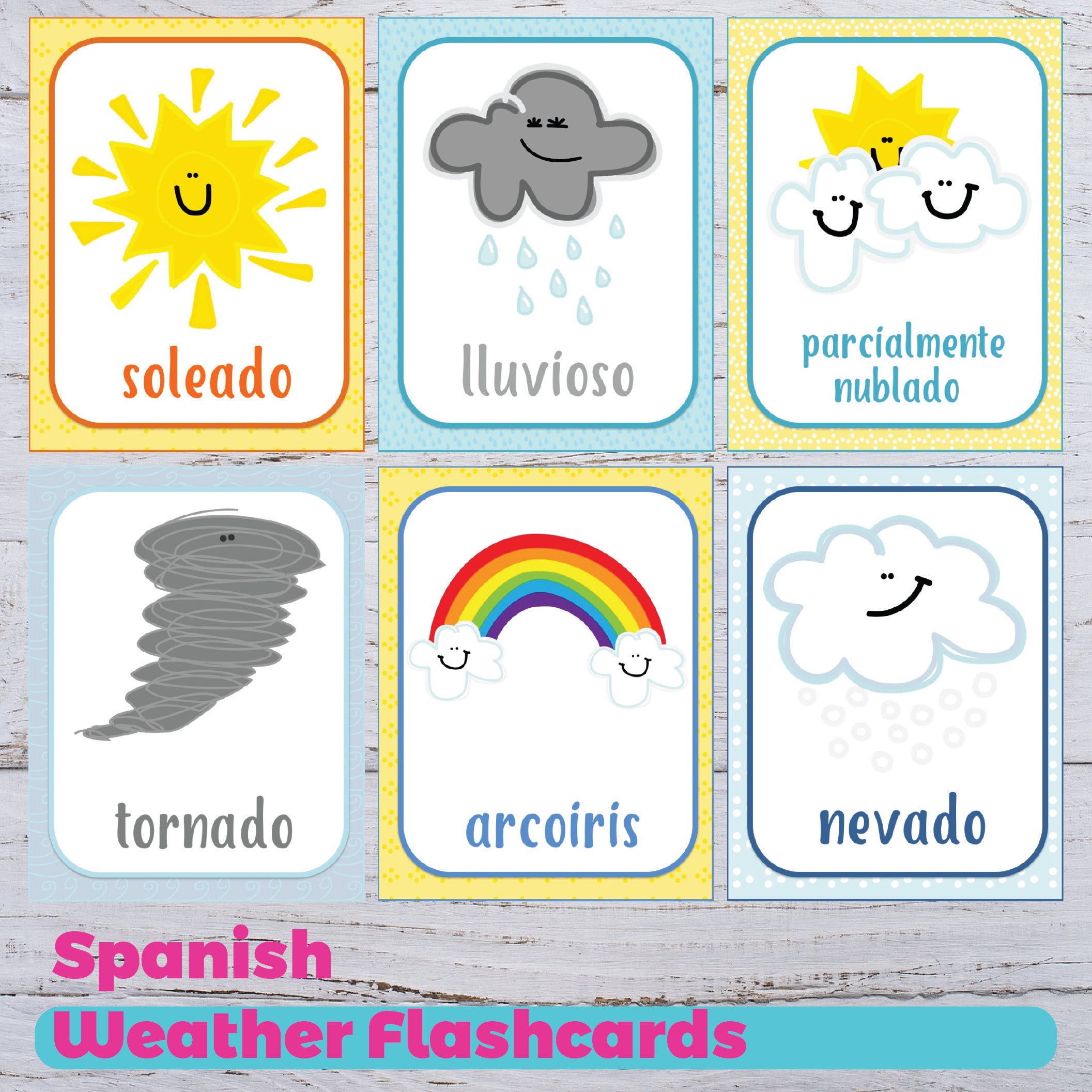 weather flashcards spanish weather flashcards printable etsy