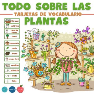 All About Plants Spanish Vocabulary Cards, Spanish Word Wall Cards, Spring Flashcards, Early Learning, Card Games for Kids, Homeschooling