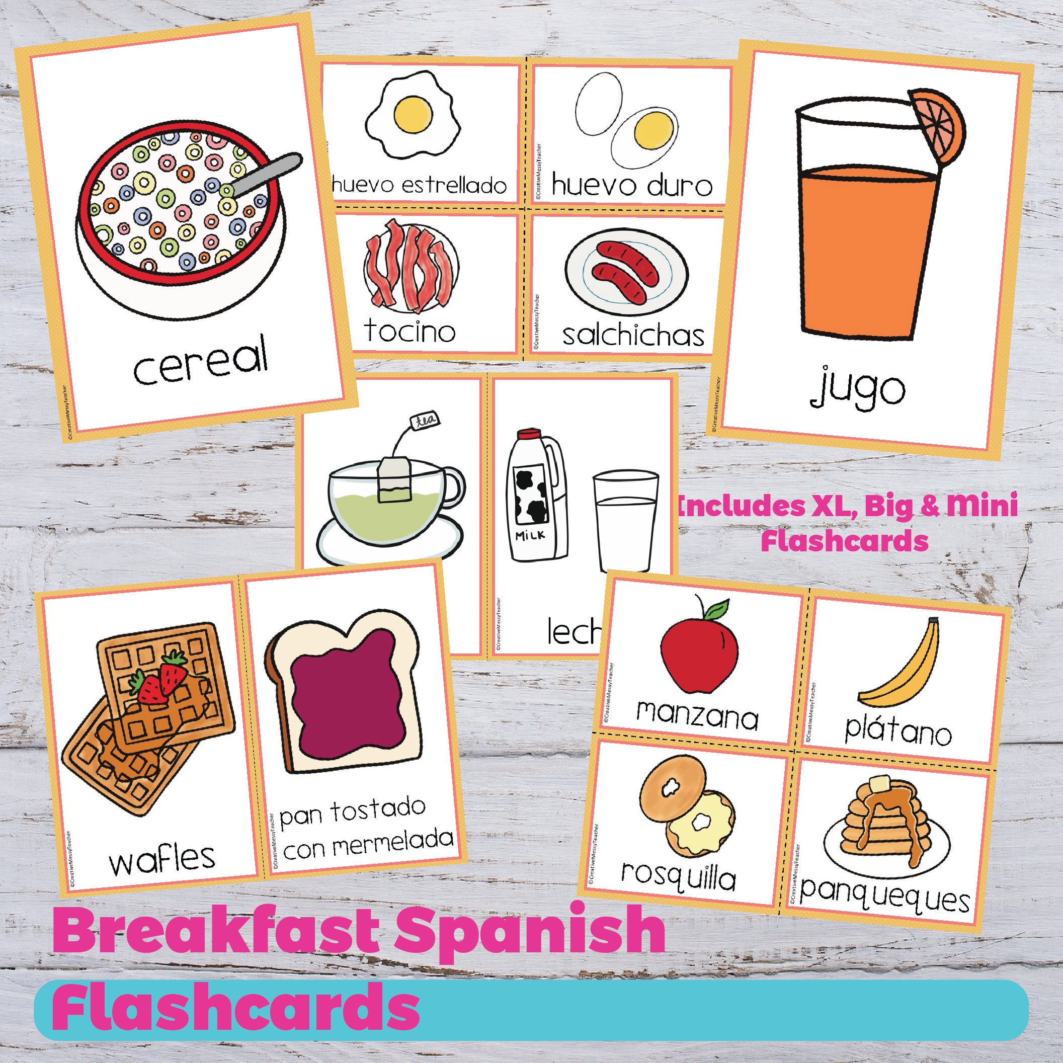 Breakfast Spanish Flashcards Food Printable Flashcards | Etsy