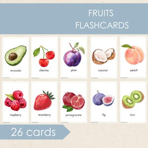 Fruits Flashcards, Educational Printable Cards, Fruits Vocabulary Cards, Montessori Materials, Preschool Printables, Homeschool Kindergarten