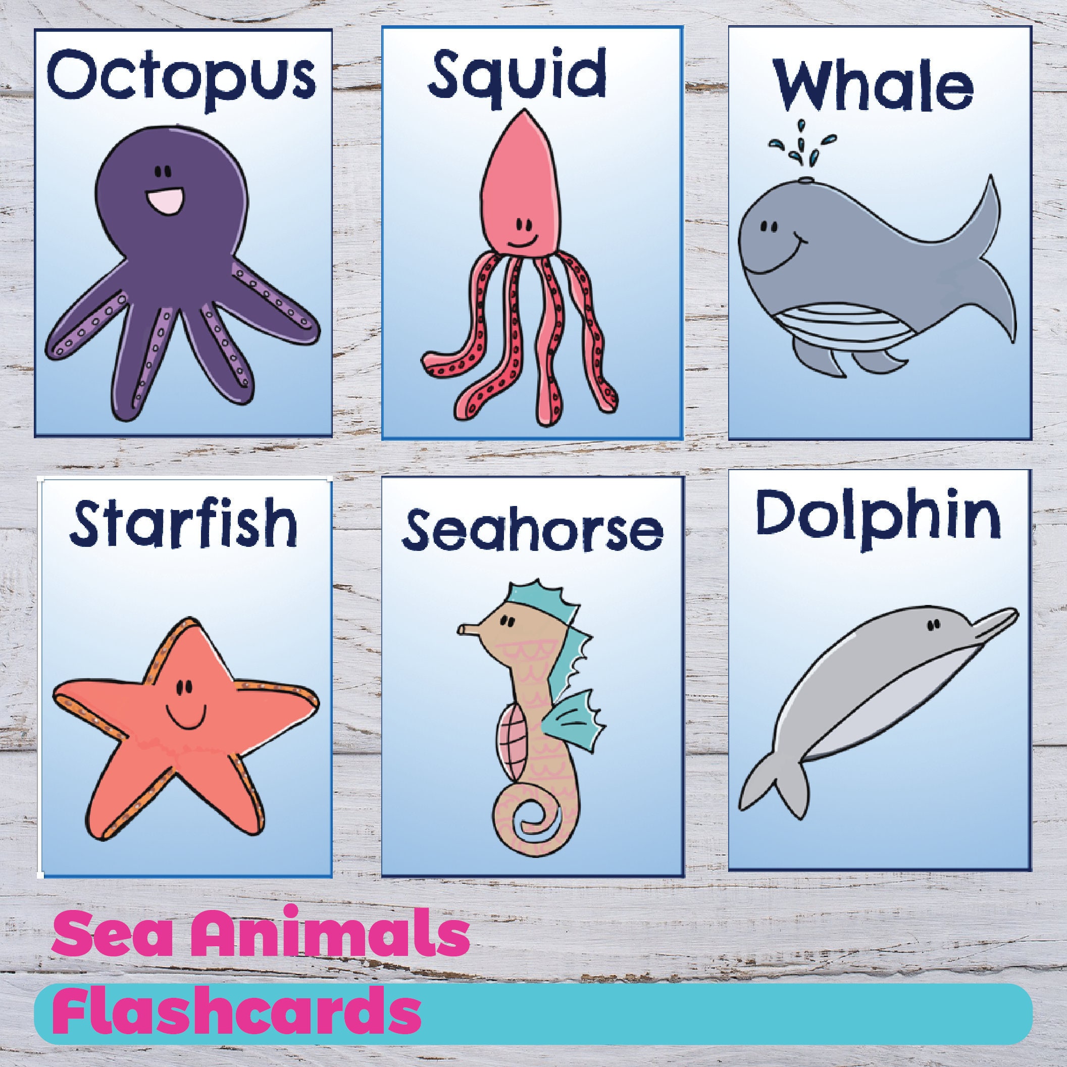 Sea Animals Flashcards Sea Animals Ocean Animals | Etsy