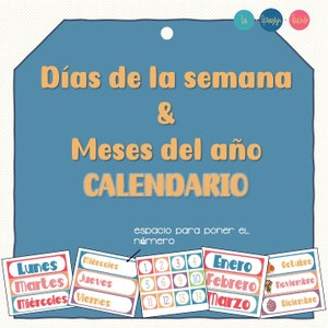 Spaanse dagen van de week, Spaanse maanden van het jaar, Spaanse kalender voor kinderen, woordenschatkaarten voor kinderen, woordmuur, klasdecor