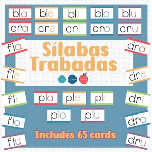 Spanish Blends Cards, Carretillas, Learning to Read, Spanish Card Games, Syllables Flashcards, Preschool Printables, Sílabas Trabadas