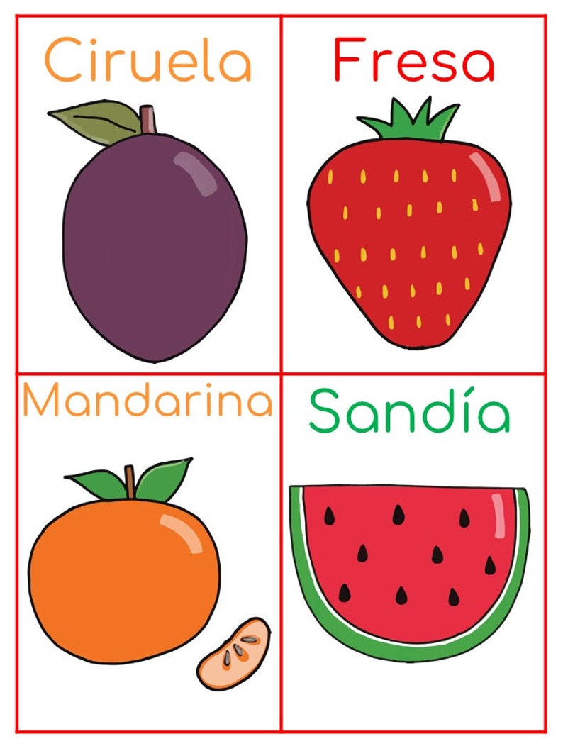 Spanish Fruit Flashcards Spanish Preschool Etsy