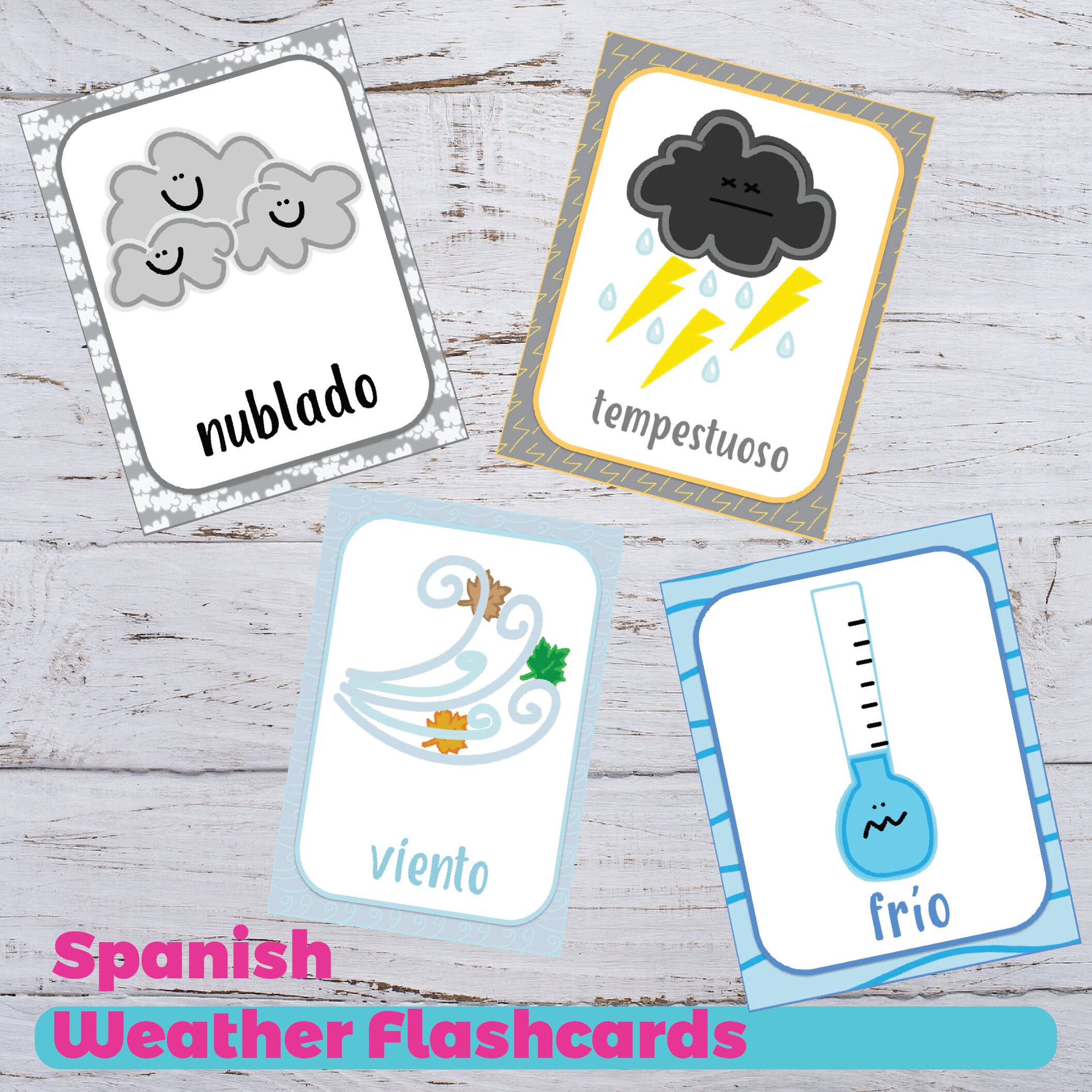 Weather Flashcards Spanish Weather Flashcards Printable Etsy