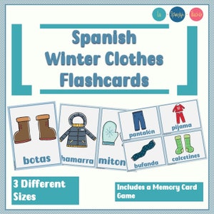 Ropa de invierno Tarjetas didácticas en español, Tarjetas de vocabulario de invierno en español, Juegos de tarjetas de memoria para niños, Actividades para niños pequeños, Imprimibles preescolares