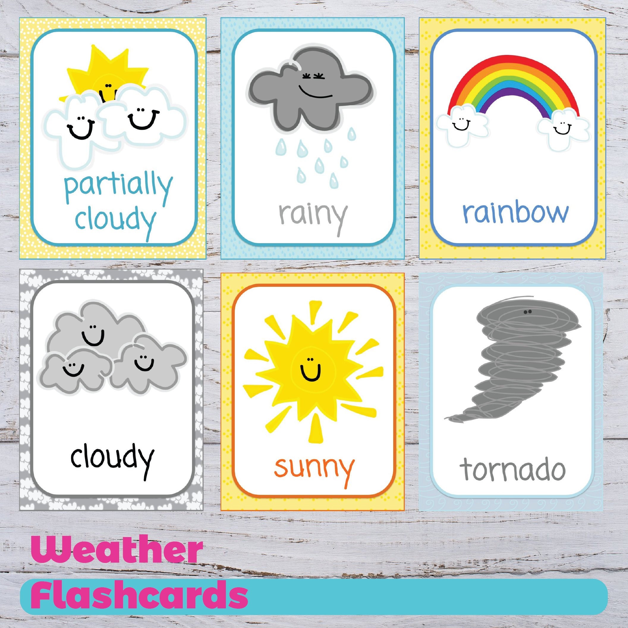 16 Weather Cards Weather Flashcards INSTANT DOWNLOAD Etsy