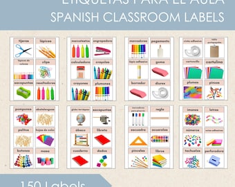 Etichette per l'aula di spagnolo, 150 carte decorative neutre (PDF)