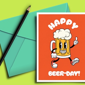 Carte d'anniversaire Happy Beer-Day - Carte de voeux amusante pour petit ami, papa, fête des pères, meilleur ami, petite amie, mari, copain, collègue, jeu de mots