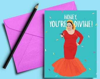 Divine Pink Flamingos Greeting Card - Birthday, Funny, Boyfriend, Drag Queen, Gay, Queer, Love, Friend, LGBTQ, Gift for Him, Mother's Day