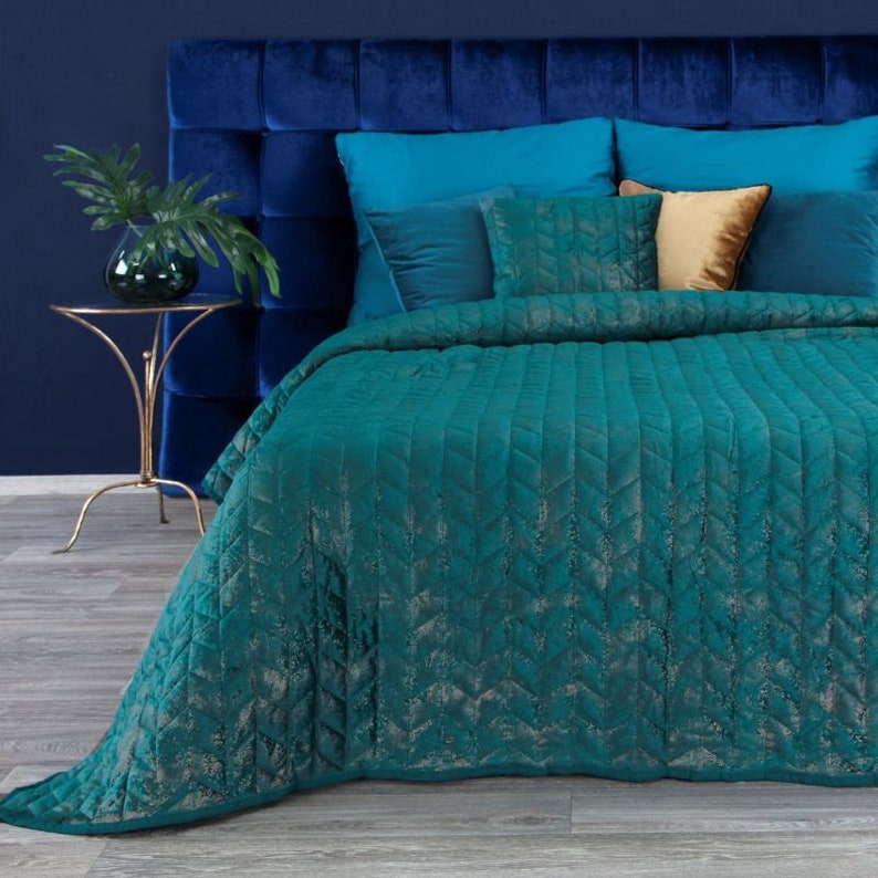 Large Turquoise black bedspread Queen size bedspread ...