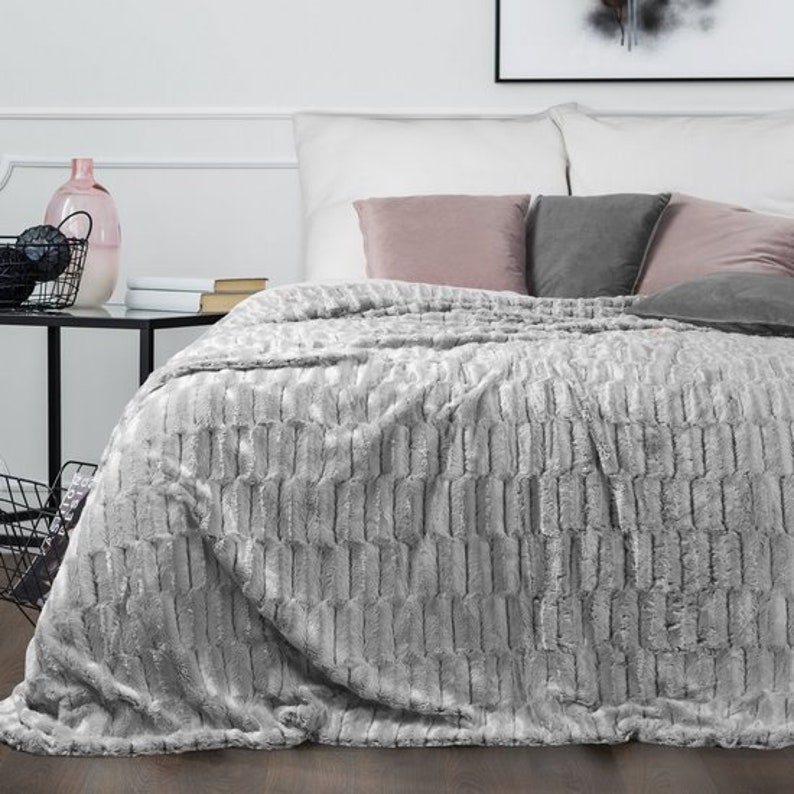 Luxury silver grey bedspread grey throw Bedspread UK Etsy
