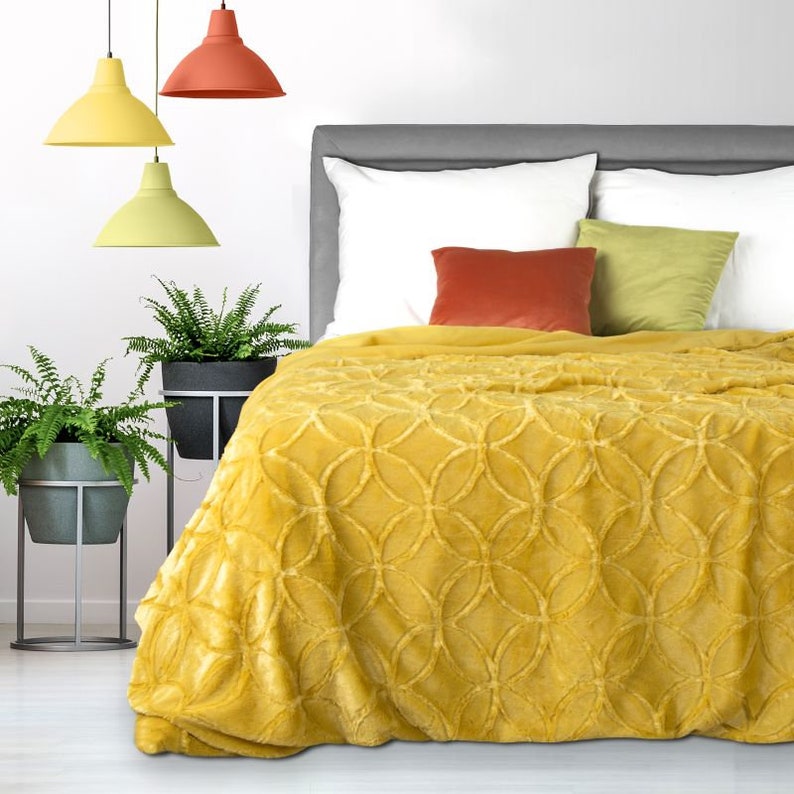 Furry yellow throw Queen size bedspread Bedspread UK Etsy