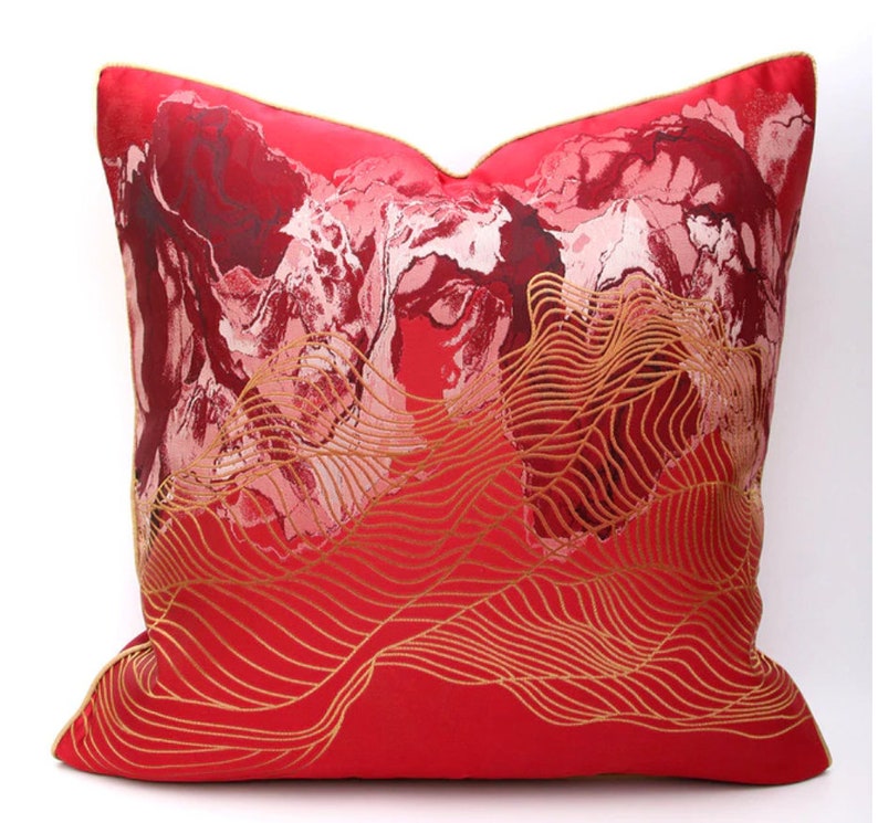 Red and gold cushion cover for living room abstract cushion Etsy