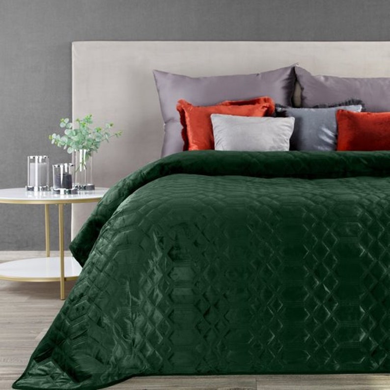 Large Velvet green bedspread Dark forrest green bedspread Etsy