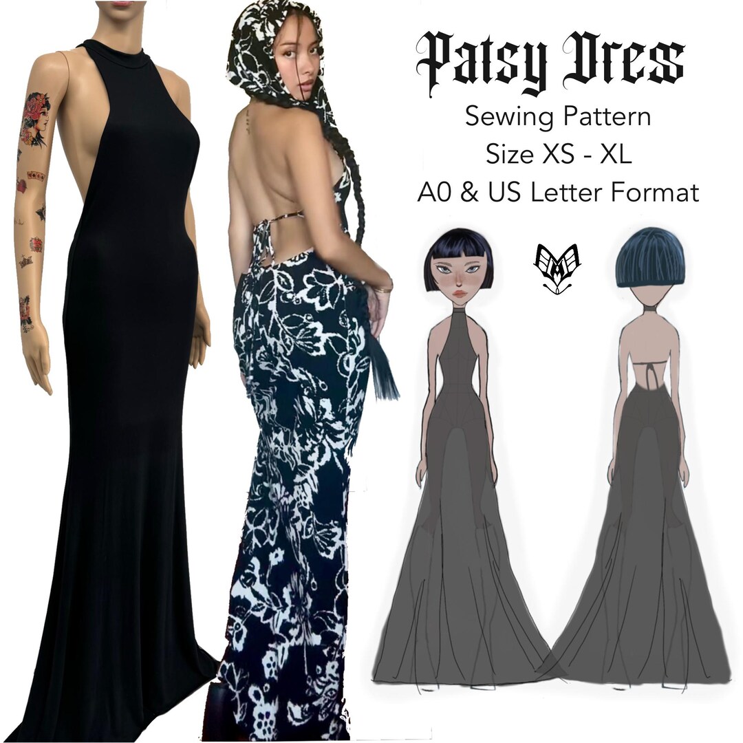 Mermaid Maxi Dress Sewing Pattern, Backless Halter (PDF Pattern) - Etsy  Israel
