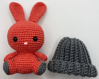 PATTERN -  Amigurumi Bunny - Bo the Bunny with beanie hat - Digital Crochet Pattern - US Terms