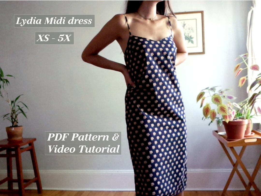 Lyda Pattern XS-5X Lydia Midi Dress PDF Sewing Pattern With Video Tutorial - Etsy
