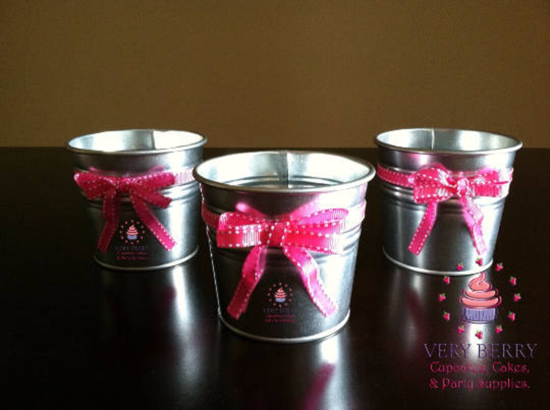 3 Silver Buckets With Bow and Ribbons Etsy