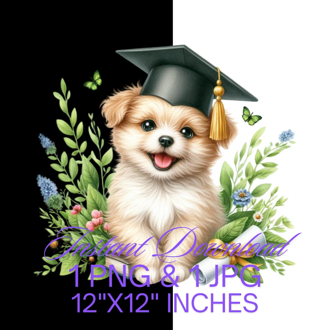 Buy Graduation Puppy Clipart: Dog With Cap, Flowers (PNG, JPG Digital  Download) Online in India