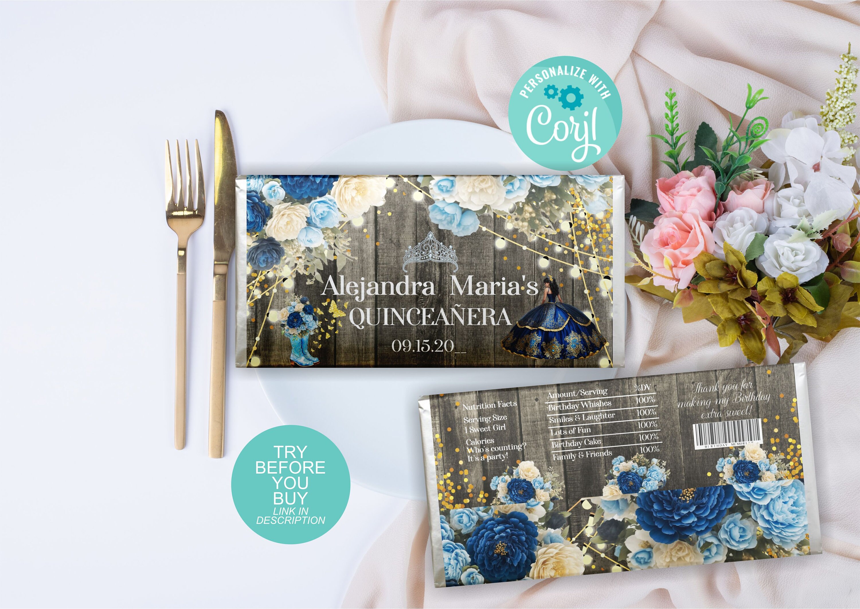 Navy Blue Quinceanera Chocolate Bar Wrapper Rancho - Etsy
