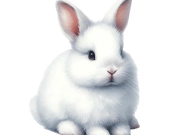 Watercolor White Rabbit Clipart: Easter Bunny PNG, Spring Illustration (Digital Download)