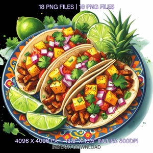18 Mexican Food ClipArts PNG | Mexican Food illustration | Watercolor Mexican Dishes, Tacos, Burritos, Quesadillas, Guacamole Commercial Use