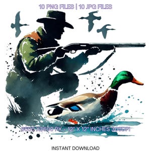 10 Duck Huntet in Forest Clipart | Watercolor Hunting Watercolor Clipart PNG Hig-Res Transparent Digital Download Sublimation Commercial use