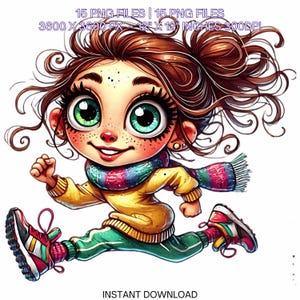 15 Crazy Quirky Girl Running Day PNG Clipart | Funny Running Lady Cartoon | Running Happy Brown Hair Woman Art Sublimation Commercial Use