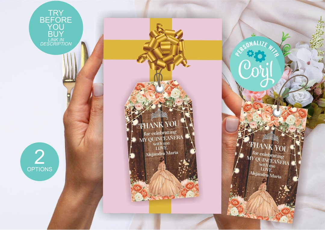 Rose Gold Quinceañera Thank You Gift Tag Rancho Quinceanera Etsy