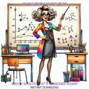 Clipart - enseignant, enseignement | 15 clipart enseignant décalé PNG aquarelle fabrication de cartes, fantastique, fantaisiste, sublimation dessins usage Commercial