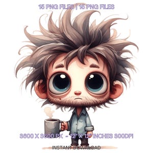 15 Grumpy Man PNG / Frazzled Quirky Depressed Man Clipart / Hombre enojado, caprichoso, basura, diario, álbum de recortes, arte de sublimación, uso comercial