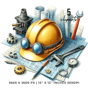Watercolor Engineer Clipart: Profession Illustration PNG Graphic (Digital Download)